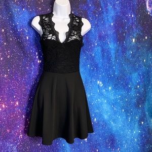 Phanuel- Black Dress with Lace Sheer Back Small